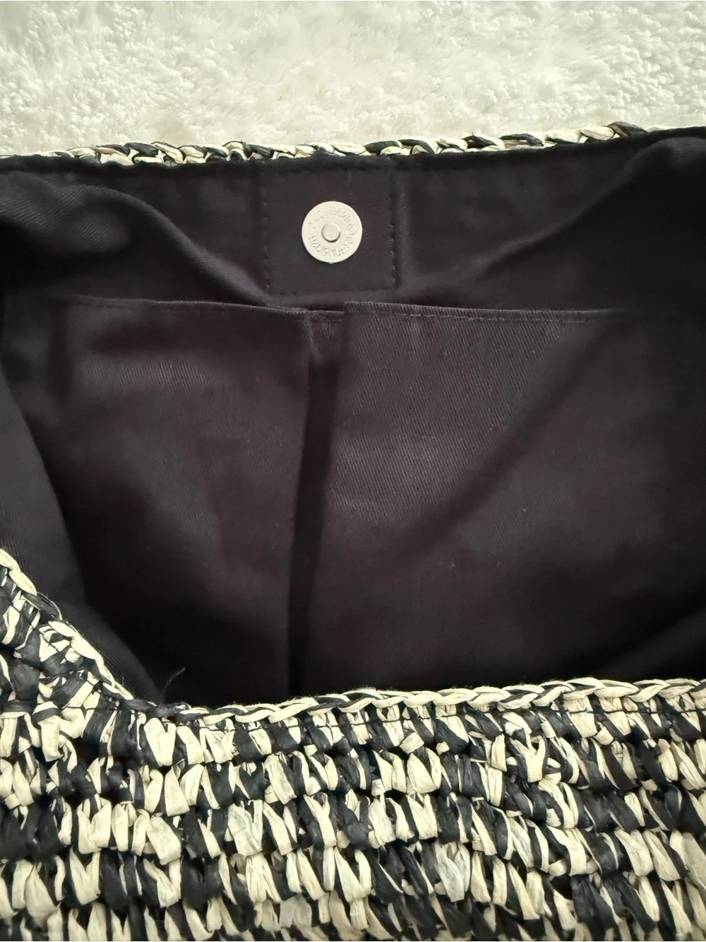 Banana Republic Black & Cream Woven Raffia Shoulder Bag